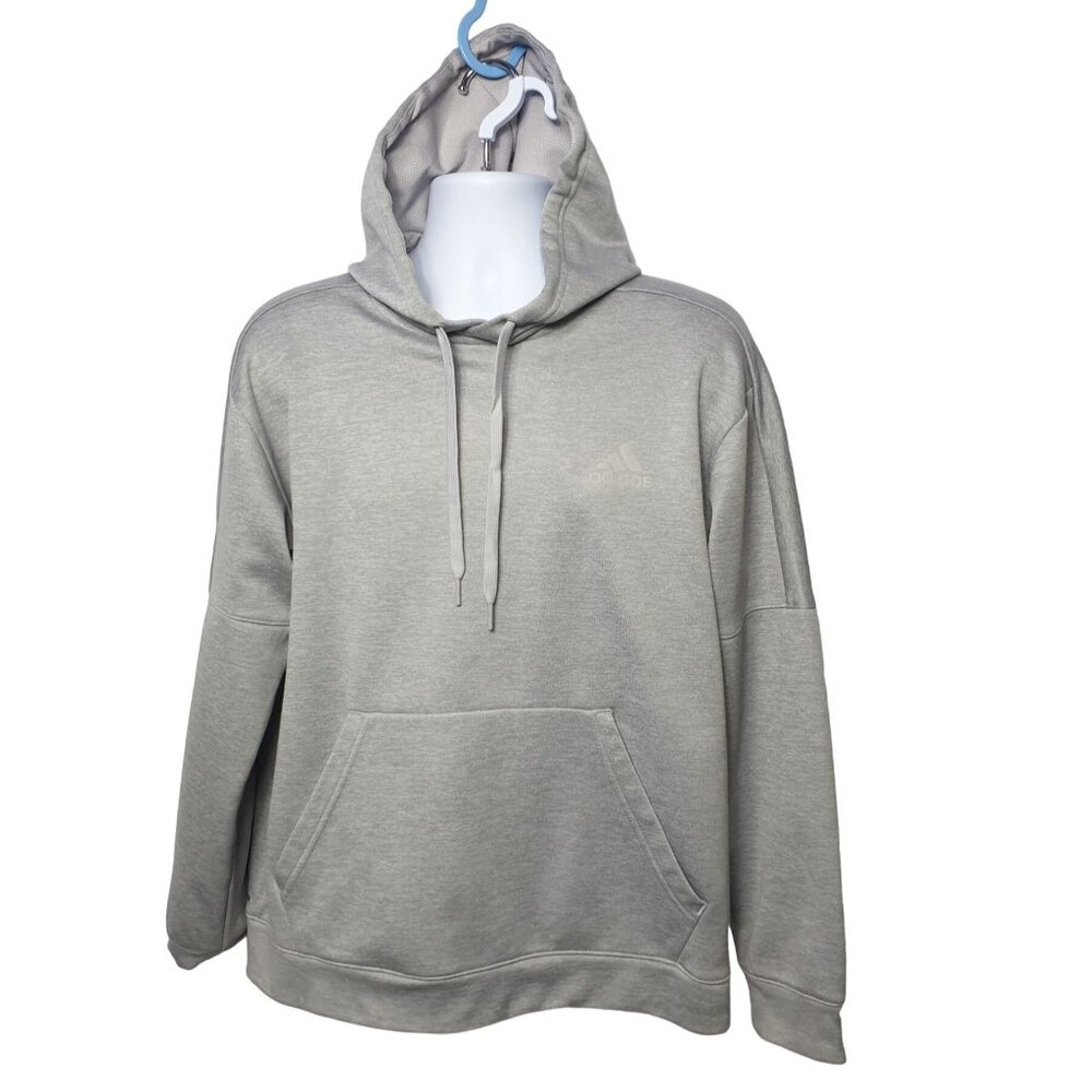 Adidas Mens Hoodie Large Pullover Sweatshirt Gray Kangaroo Pckt Athletic Sport